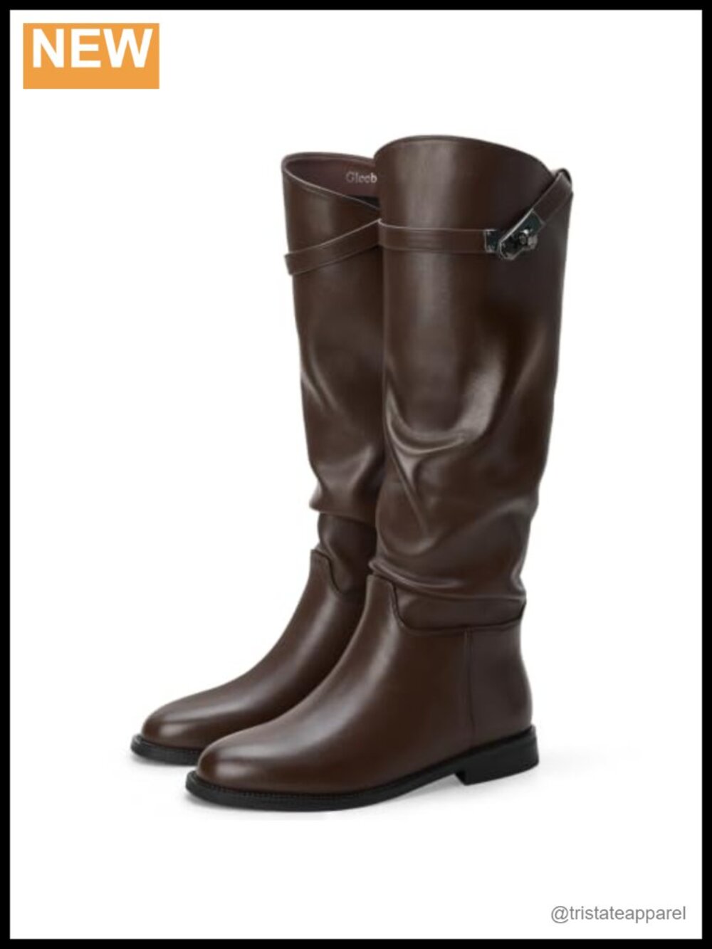 Women's Knee-High Riding Boots Faux Leather Pull-On Slouchy Low Heel Tall Boots